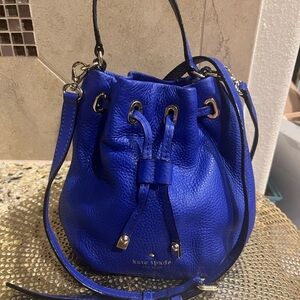 Kate Spade Blue Leather Drawstring mini bucket bag